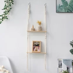 Wooden Wall Shelf Macrame Display - Image 3