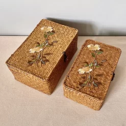 Woven Bamboo Basket Vintage Rattan - Image 2