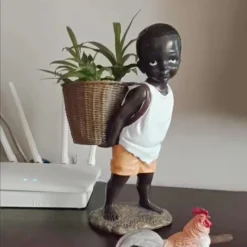 African Figurine Little Boy Tribal Kid Statue - Image 5
