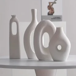 White Ceramic Hollow Vases - Image 2
