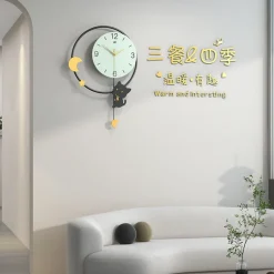 Circular Cat Swinging Wall Clock - Image 2