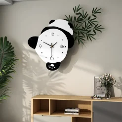 Cartoon Panda Bamboo Wall Clock - Image 2