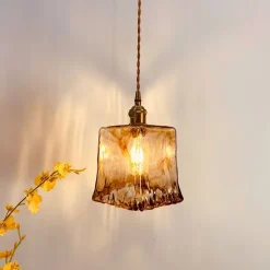 Retro Amber Glass Pendant Lamp - Image 4